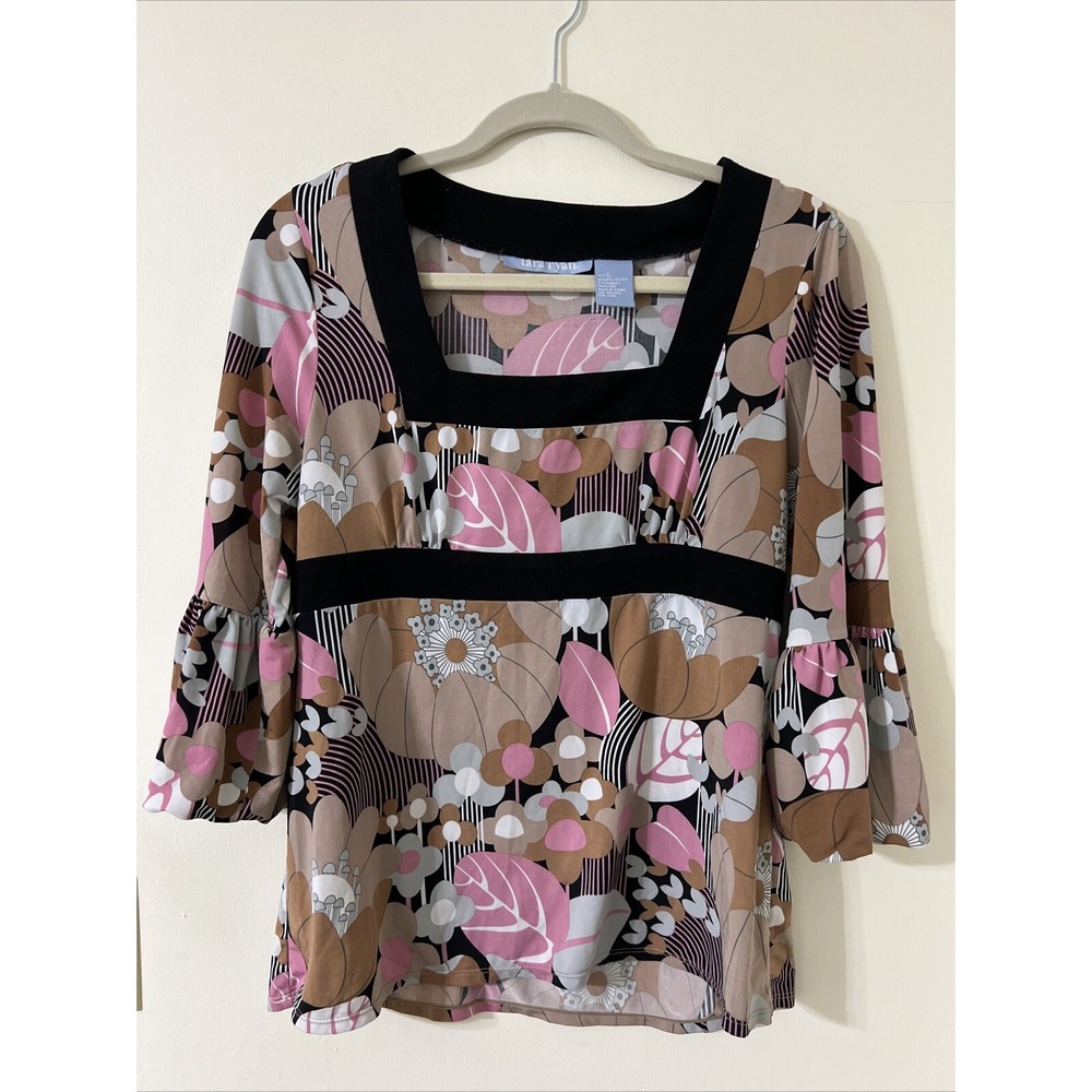 Tara Ryan 3/4 Sleeve Brown and Pink Top Women's Size Large
